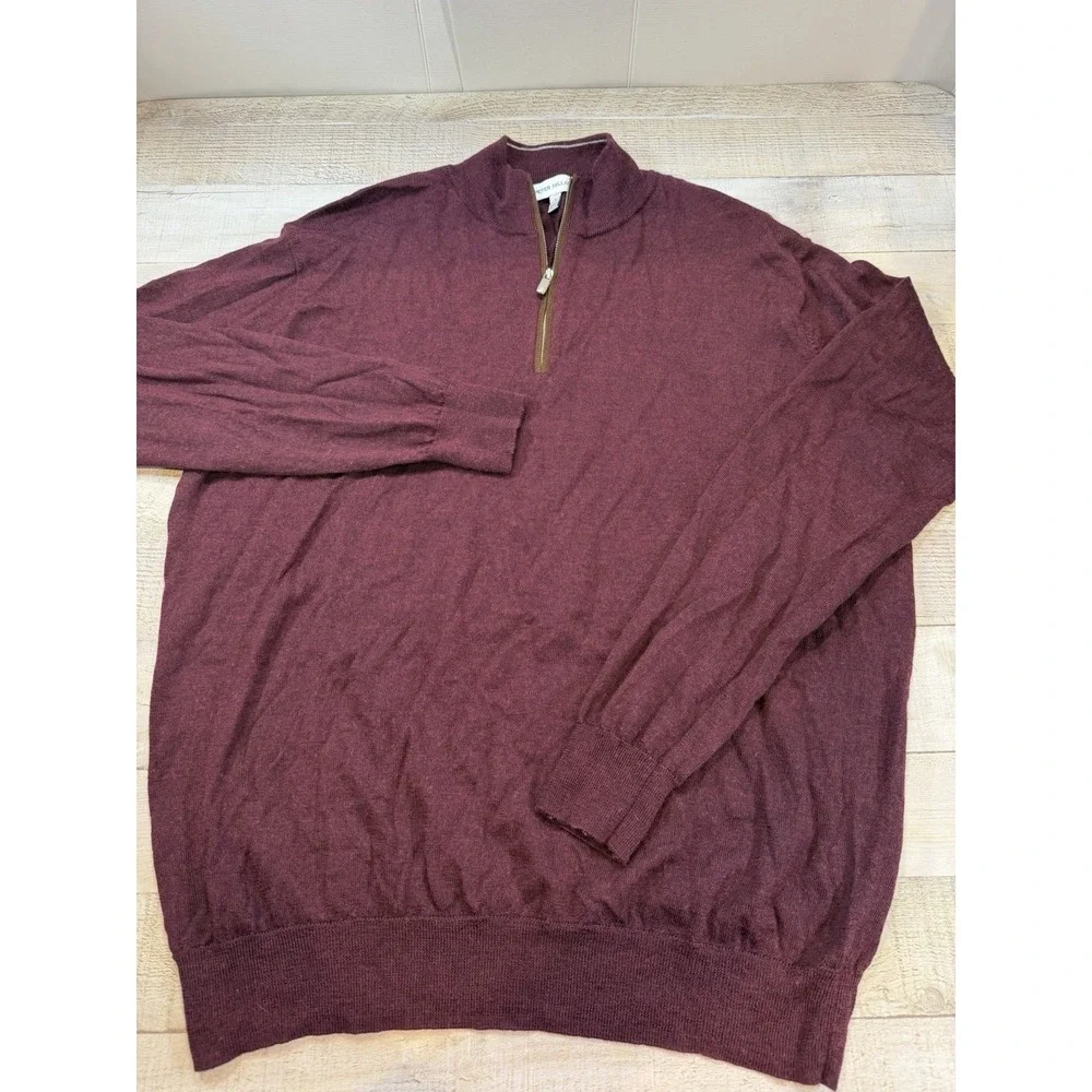 Peter Millar Merino Wool Lyocell 1/4 Zip Sweater Burgundy Men's Large L